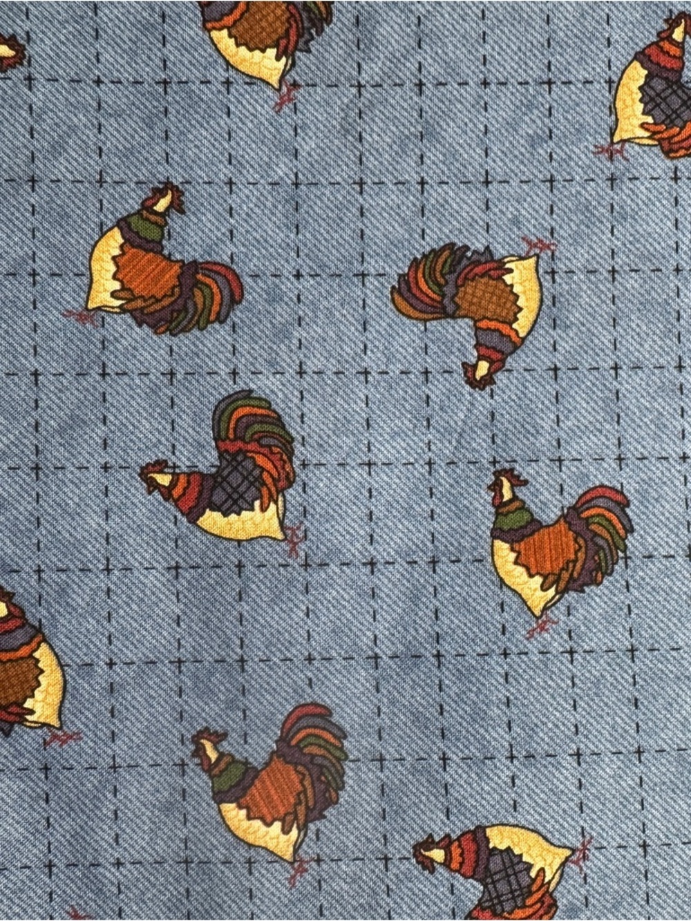 Blue Rooster Pattern Quilt cotton Fabric Home & Craft vintage 1 1/2 Yards #370